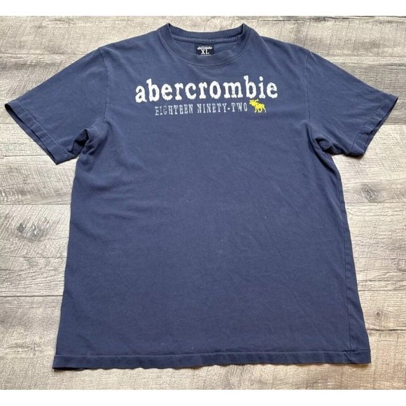 Vintage Abercrombie Shirt Mens XL Blue Spell Out Single Stitch Tee Preppy‎ 90s - Picture 1 of 8